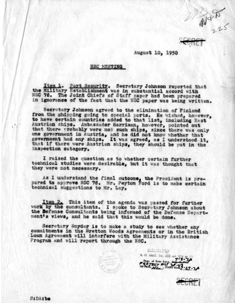 Memorandum of Conversation at National Security Council Meeting