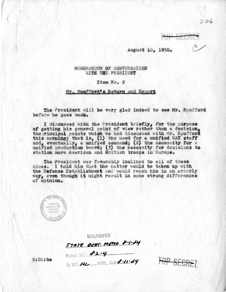 Memorandum of Conversation with the President