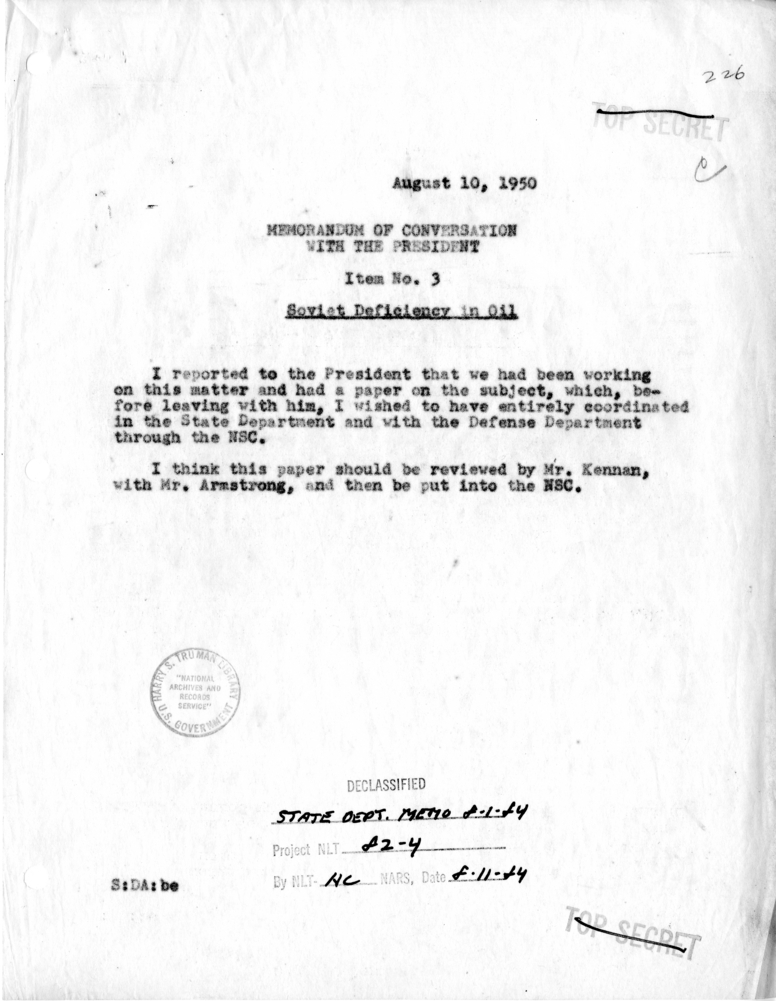 Memorandum of Conversation with the President
