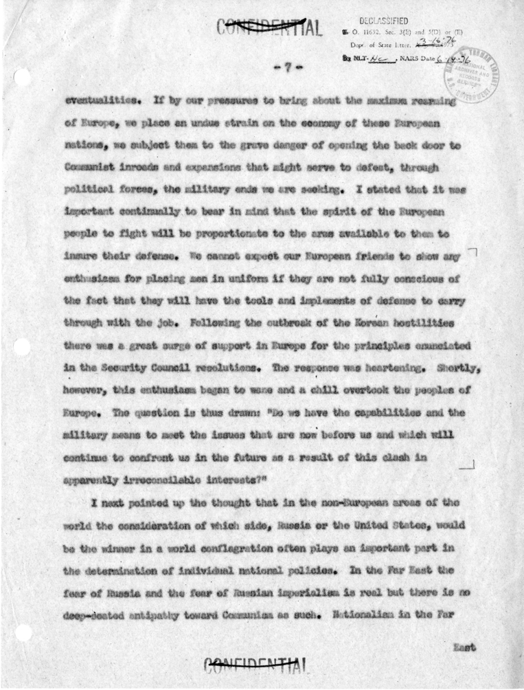 Memorandum of Conversation with W. Averell Harriman, John Foster Dulles, Mr. Cooper and Jack McFall; Senators Estes Kefauver, Edward Thye, John Sparkman, Robert Hendrickson, and William Fulbright; and Representatives James Wadsworth, Thomas H. Boggs, Robe