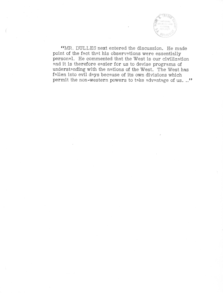 Memorandum of Conversation with W. Averell Harriman, John Foster Dulles, Mr. Cooper and Jack McFall; Senators Estes Kefauver, Edward Thye, John Sparkman, Robert Hendrickson, and William Fulbright; and Representatives James Wadsworth, Thomas H. Boggs, Robe
