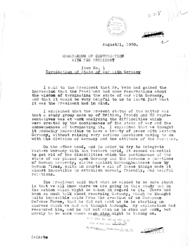 Memorandum of Conversation with the President