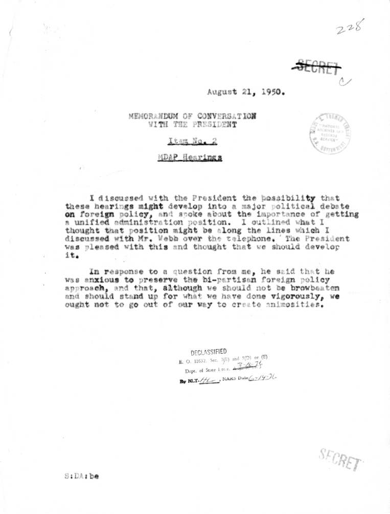 Memorandum of Conversation with the President
