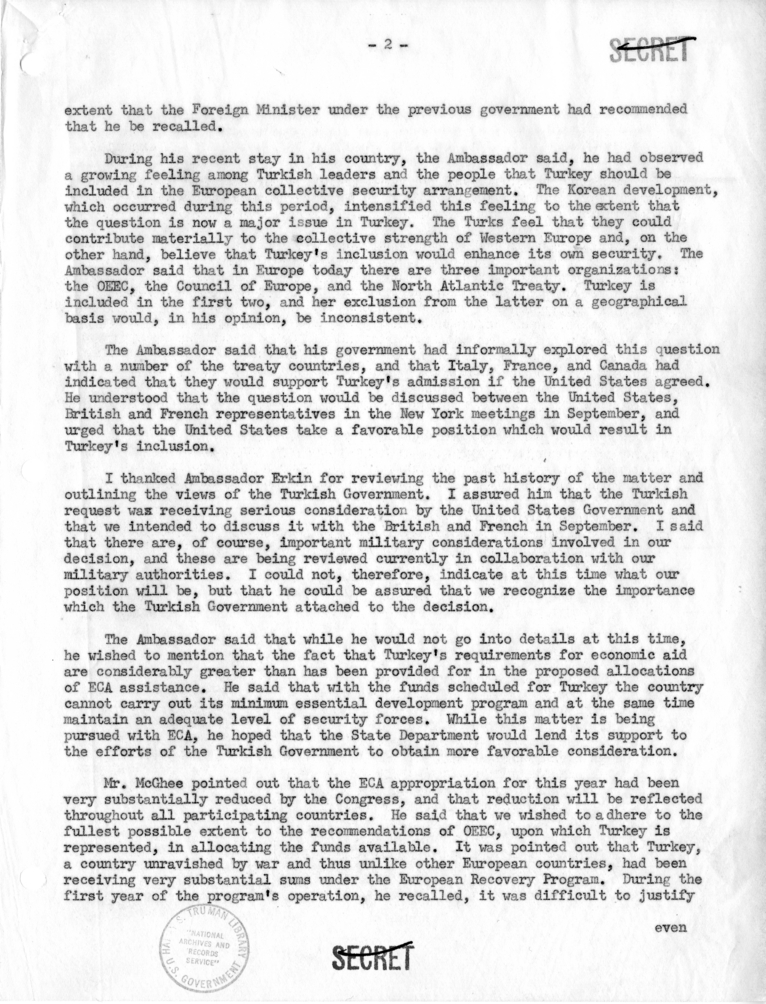 Memorandum of Conversation with the Ambassador of Turkey, Assistant Secretary of State George C. McGhee and William M. Rountree