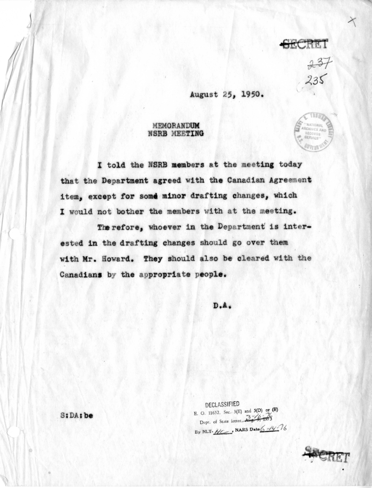 Memorandum of Comments by Dean Acheson at the National Security Resources Board Meeting