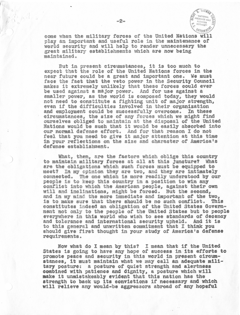 Handwritten Notes by Dean Acheson, with Attached Transcript of a January 23, 1947 Talk by George Kennan Before the National Defense Committee, Chamber of Commerce of the United States