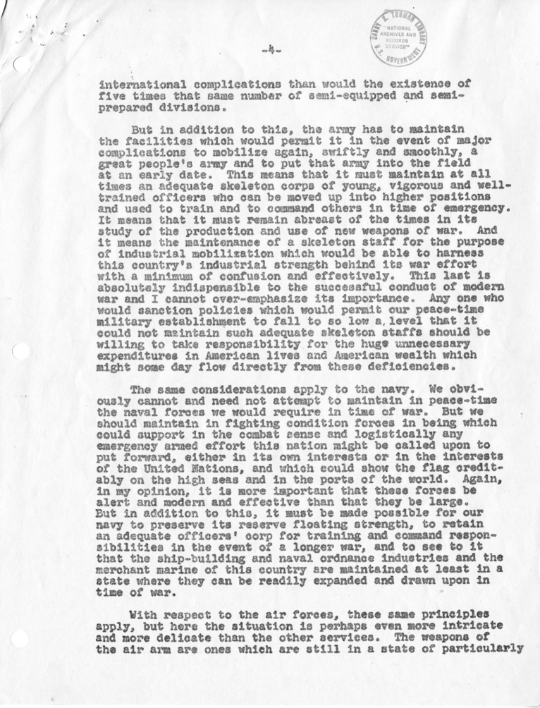 Handwritten Notes by Dean Acheson, with Attached Transcript of a January 23, 1947 Talk by George Kennan Before the National Defense Committee, Chamber of Commerce of the United States
