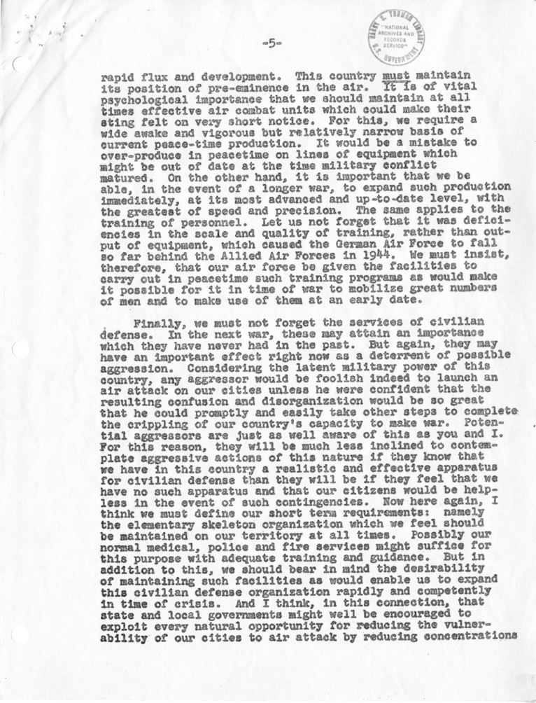 Handwritten Notes by Dean Acheson, with Attached Transcript of a January 23, 1947 Talk by George Kennan Before the National Defense Committee, Chamber of Commerce of the United States