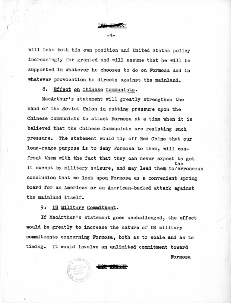 Memorandum, "Foreign Policy Aspects of the MacArthur Statement"