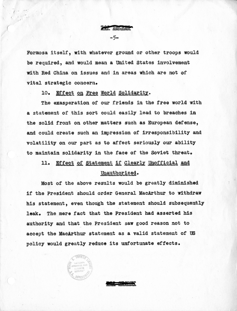 Memorandum, "Foreign Policy Aspects of the MacArthur Statement"