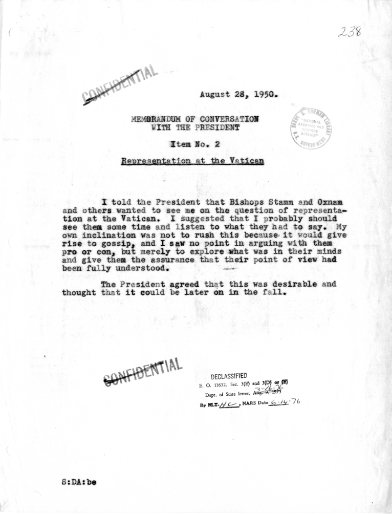 Memorandum of Conversation with the President