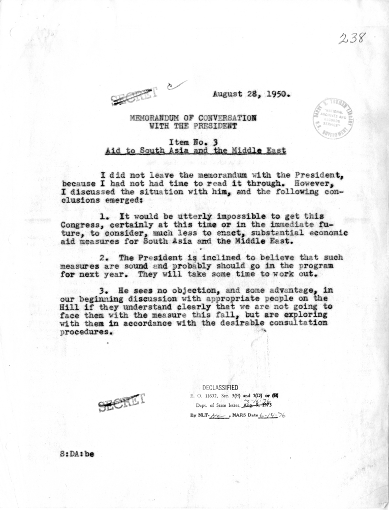 Memorandum of Conversation with the President