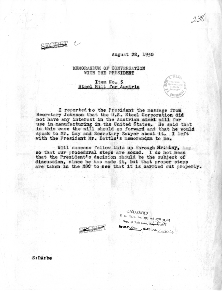 Memorandum of Conversation with the President