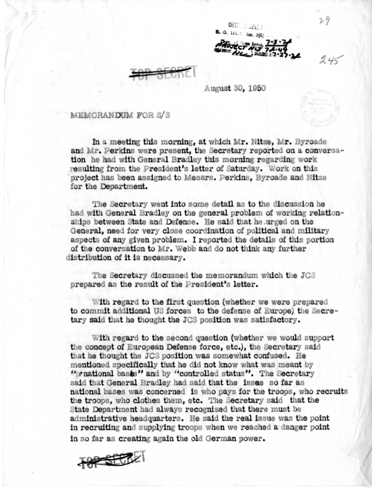 Memorandum of Conversation with Paul Nitze, Henry Byroade and George W. Perkins