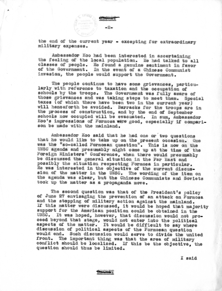 Memorandum of Conversation with Ambassador V. K. Wellington Koo and O. Edmund Clubb