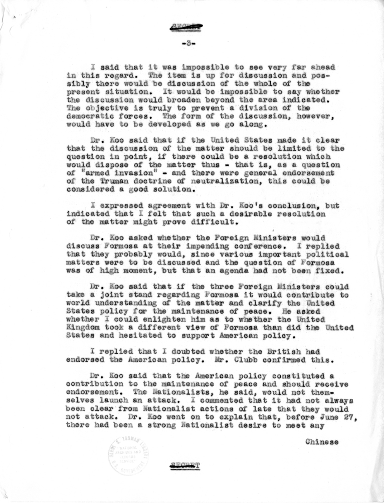 Memorandum of Conversation with Ambassador V. K. Wellington Koo and O. Edmund Clubb