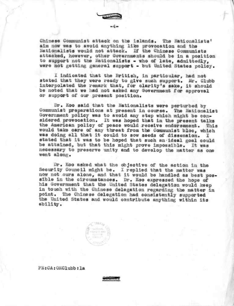 Memorandum of Conversation with Ambassador V. K. Wellington Koo and O. Edmund Clubb