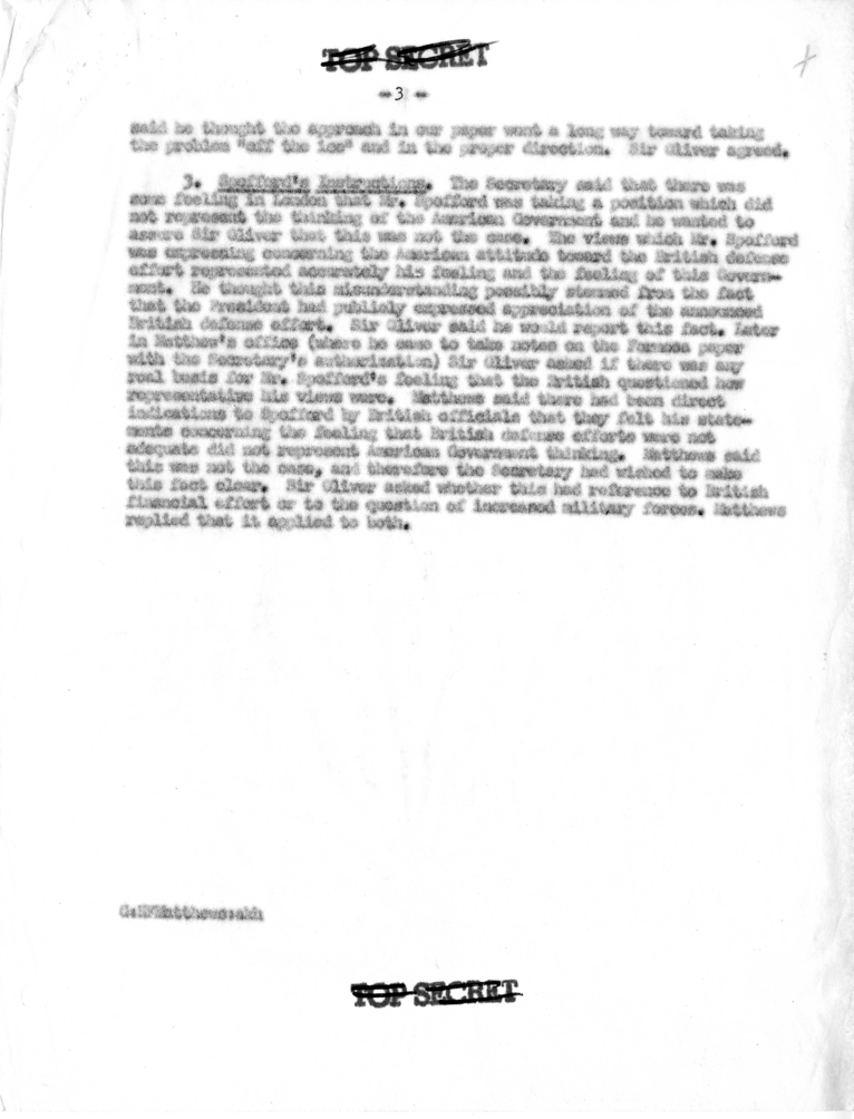 Memorandum of Conversation with the Ambassador of Great Britian, Sir Oliver Franks, and H. Freeman Matthews
