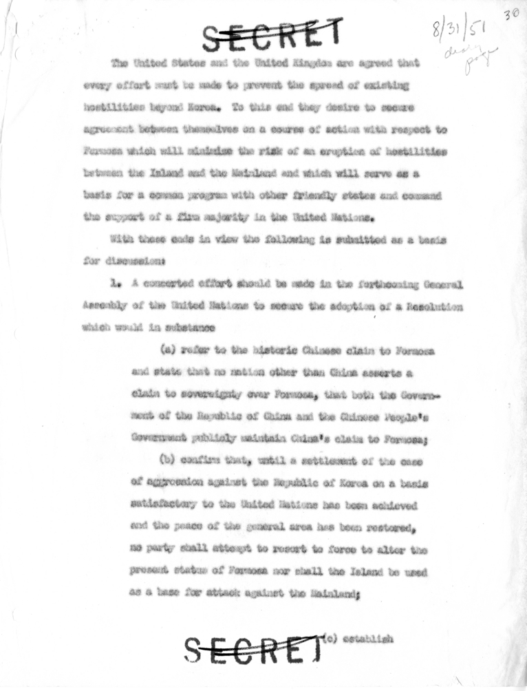 Memorandum of Conversation with the Ambassador of Great Britian, Sir Oliver Franks, and H. Freeman Matthews