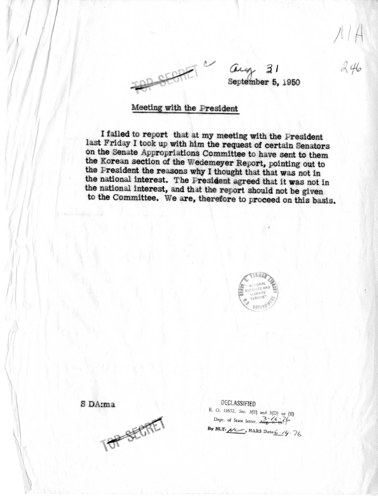 Memorandum of Meeting with the President