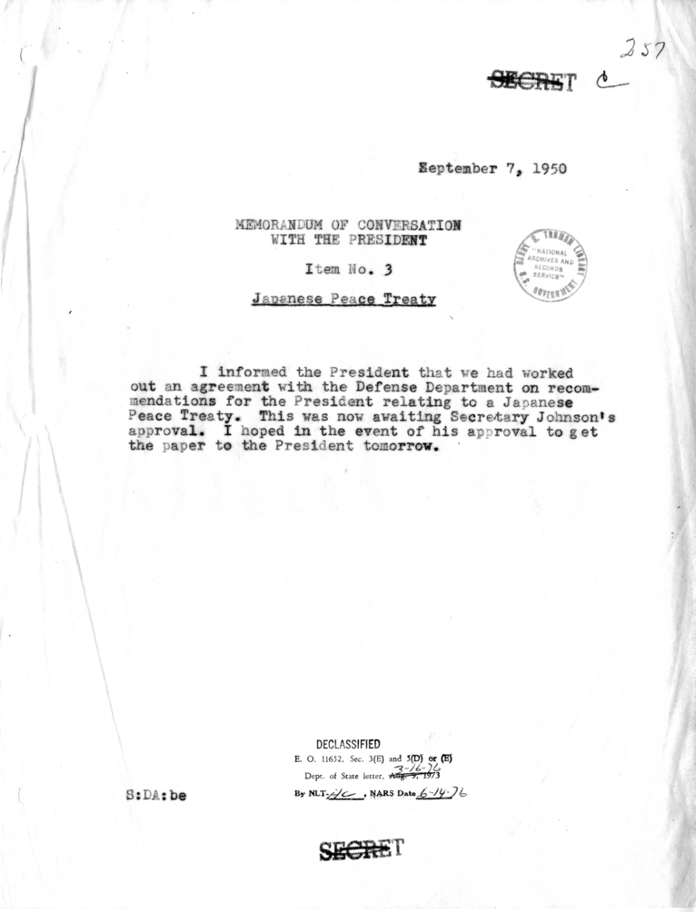 Memorandum of Conversation with the President