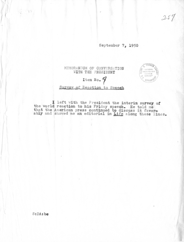 Memorandum of Conversation with the President