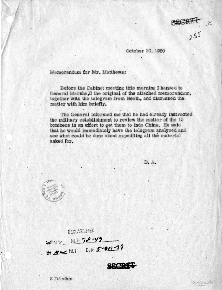 Memorandum from Dean Acheson to H. Freeman Matthews