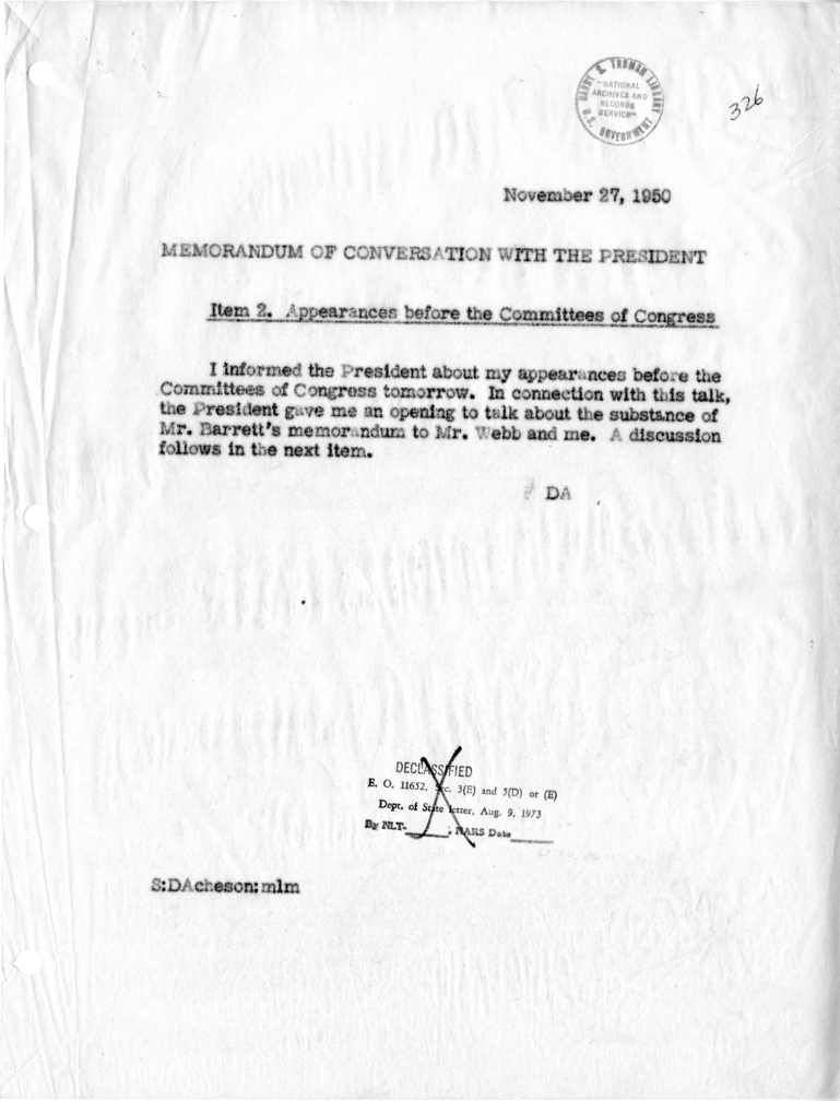 Memorandum of Conversation with the President