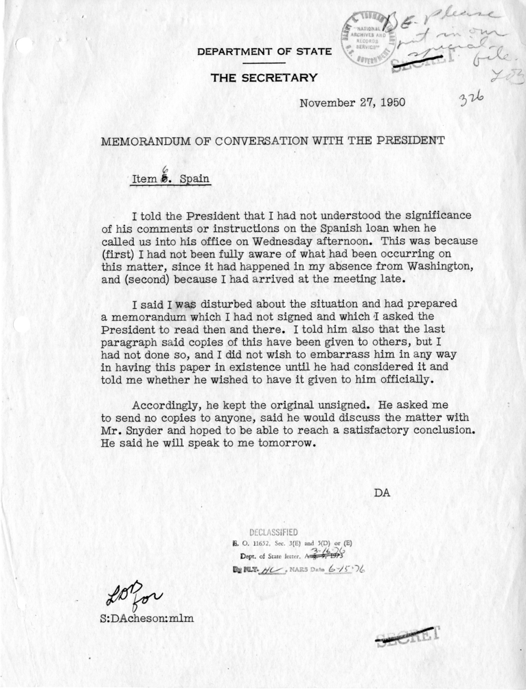 Memorandum of Conversation with the President