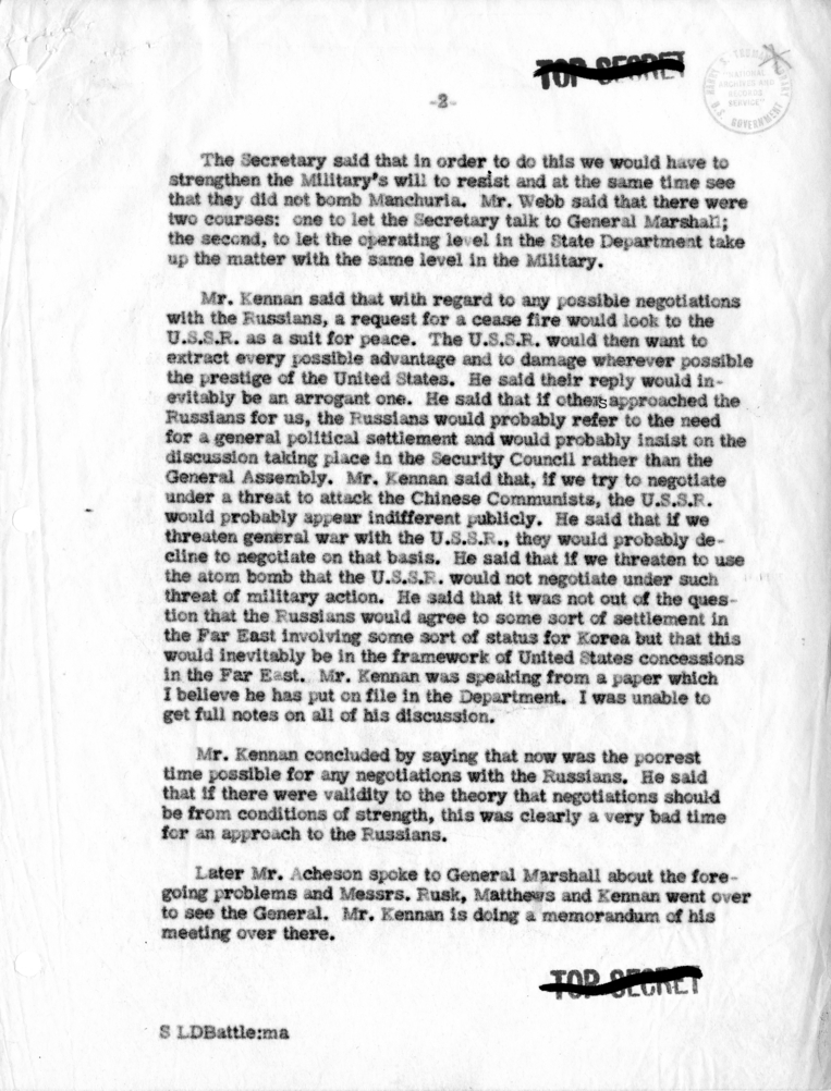 Memorandum of Conversation with James Webb, Philip Jessup, H. Freeman Matthews, Dean Rusk, Paul Nitze and George Kennan