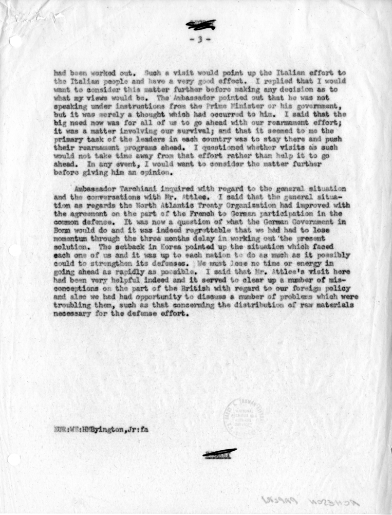 Memorandum of Conversation with Ambassador Alberto Tarchiani of Italy, Mr. Brusasca, the Under Secretary for Foreign Affairs for Italy, and Homer M. Byington