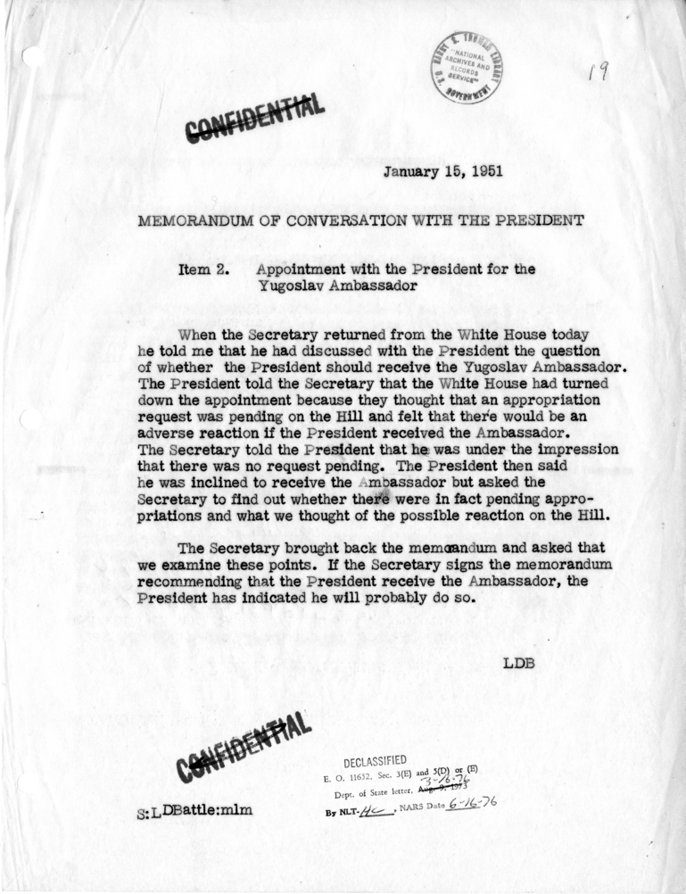 Memorandum of Conversation with the President