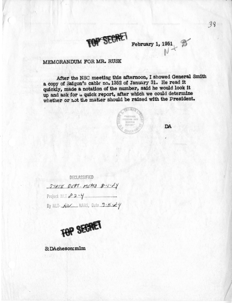 Memorandum on the National Security Council Meeting
