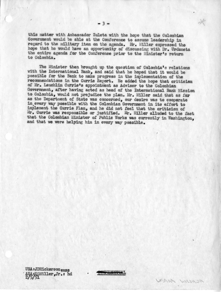Memorandum of Conversation with Dr. Roberto Urdaneta, Minister of War of Columbia and Dr. Don Eduardo-Angel, Ambassador of Columbia
