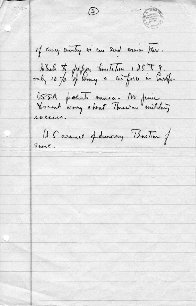 Handwritten Notes by Dean G. Acheson Regarding Speech by Senator Robert Taft
