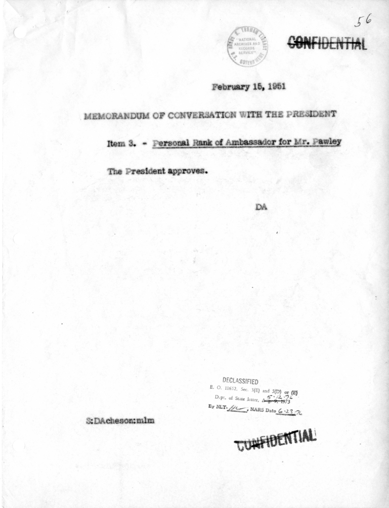 Memorandum of Conversation with the President