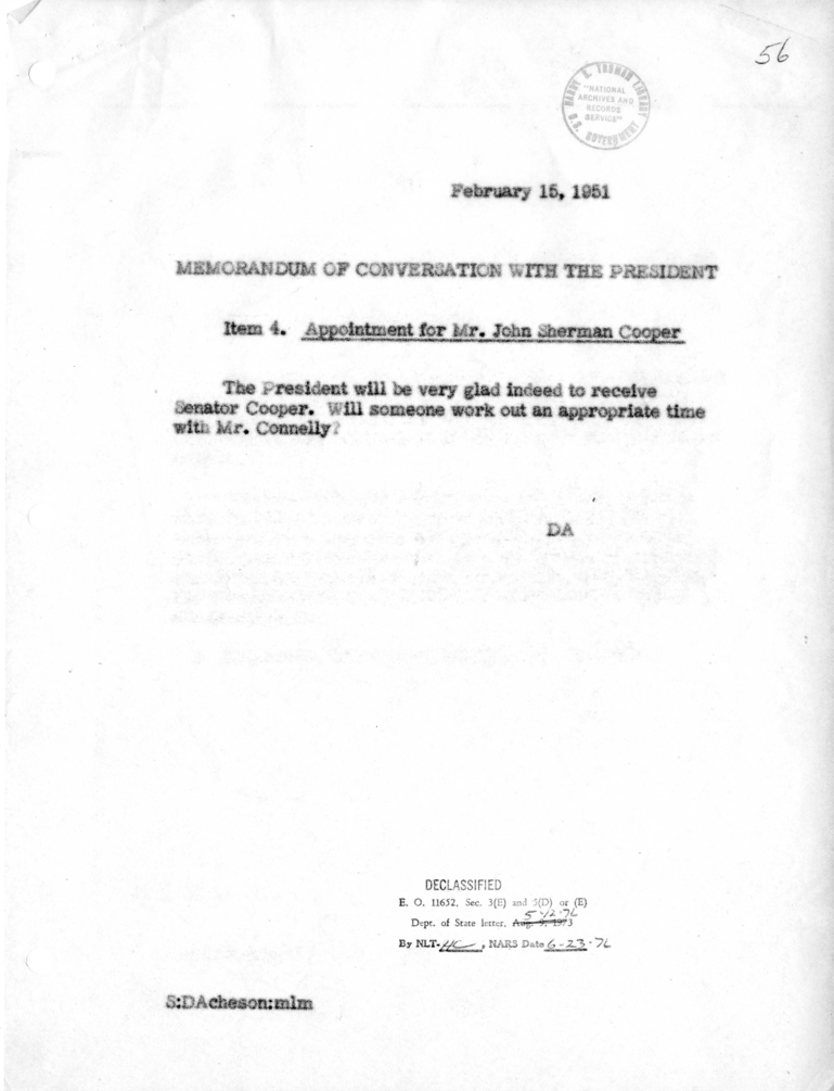 Memorandum of Conversation with the President