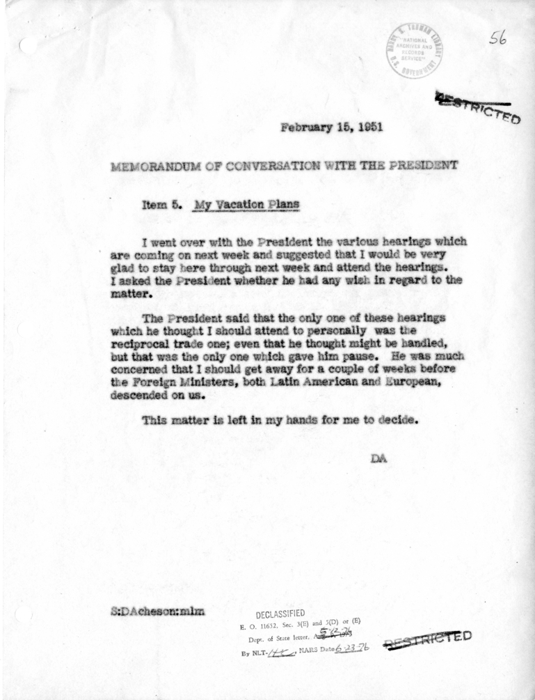 Memorandum of Conversation with the President