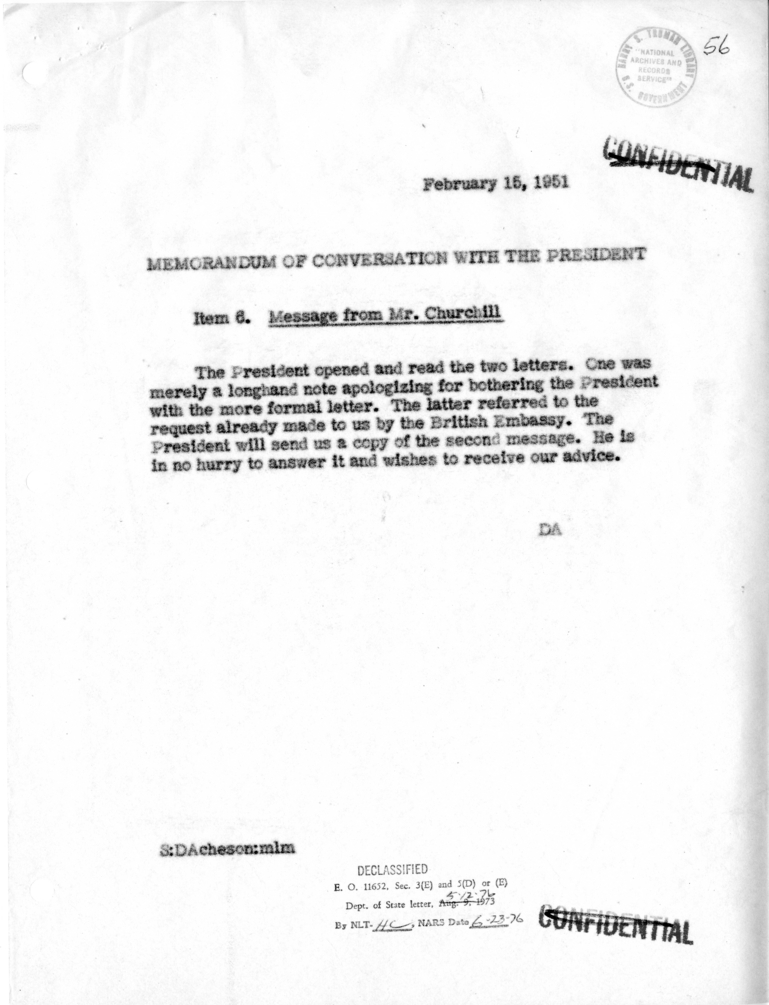 Memorandum of Conversation with the President