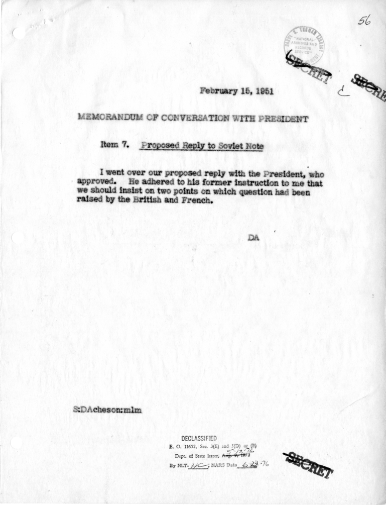 Memorandum of Conversation with the President