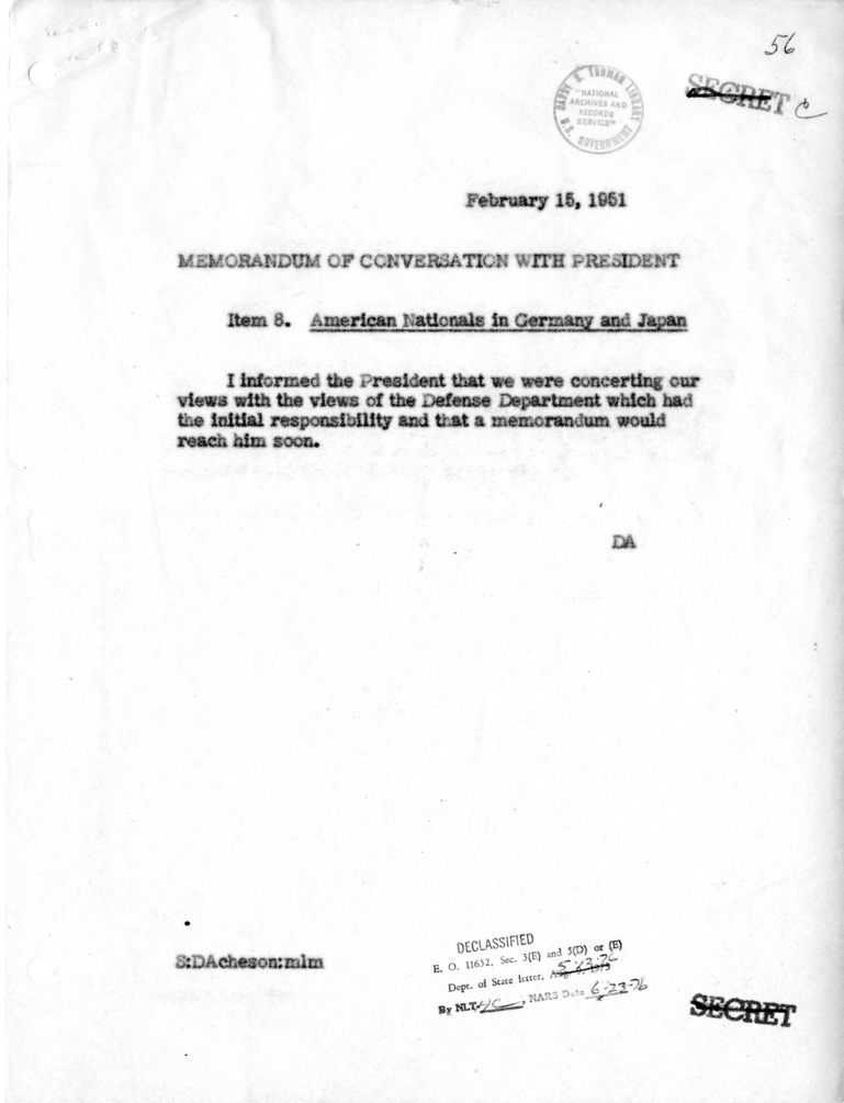 Memorandum of Conversation with the President