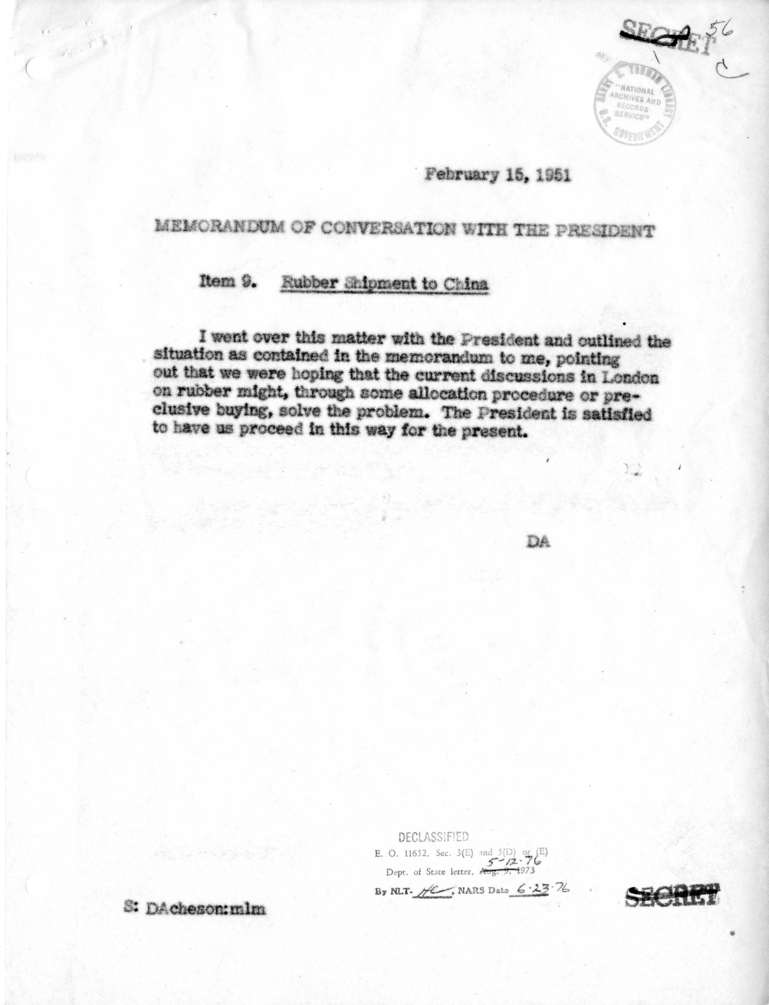 Memorandum of Conversation with the President