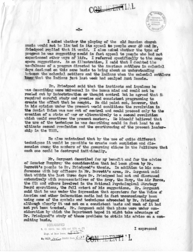 Memorandum of Conversation with Senator Hubert Humphrey; Dr. Harry B. Friedgood, Associate Clinical Professor of Medicine, University of California at Los Angeles; William Sims, Administrative Assistant to Senator Humphrey; and Howland H. Sargeant