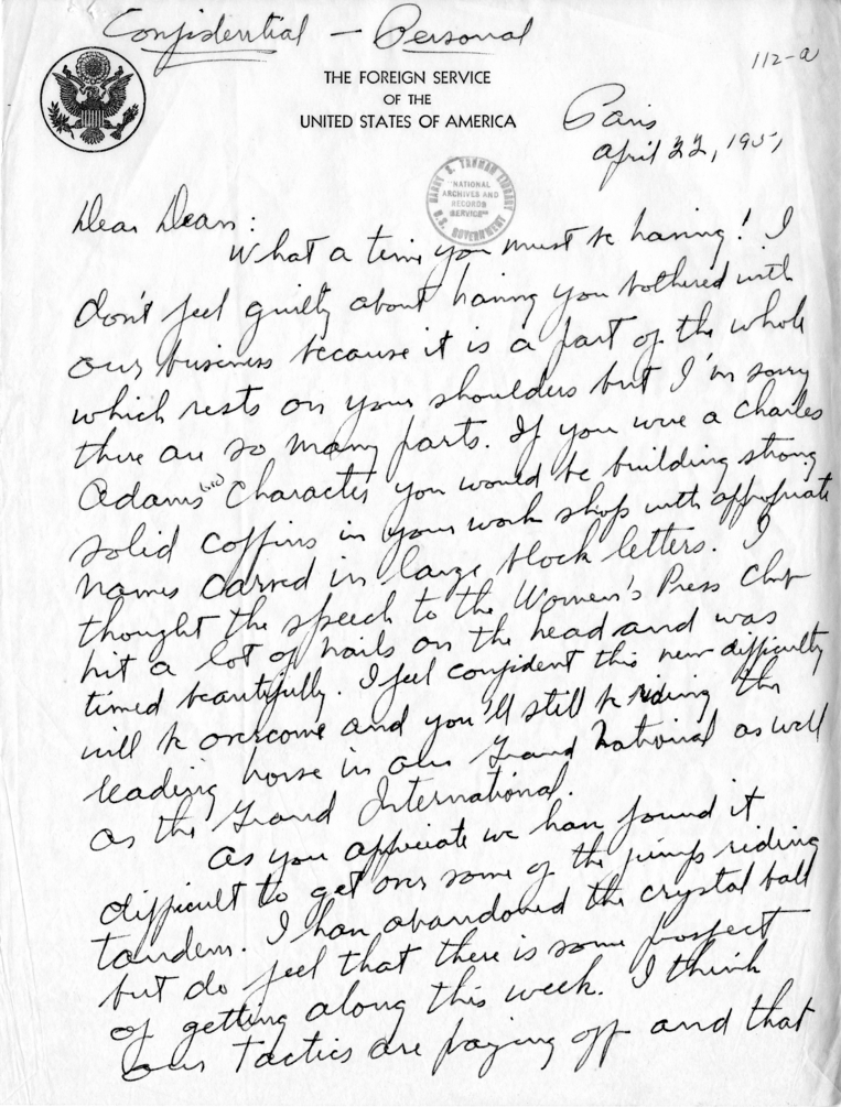 Letter from Philip Jessup to Dean Acheson Harry S. Truman