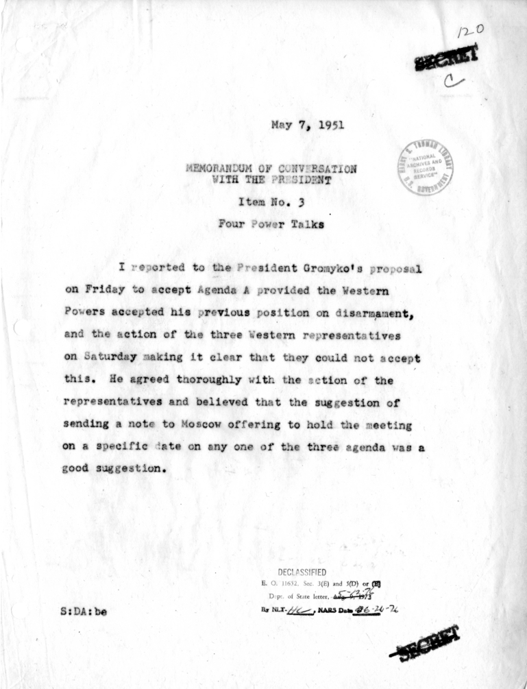 Memorandum of Conversation with the President