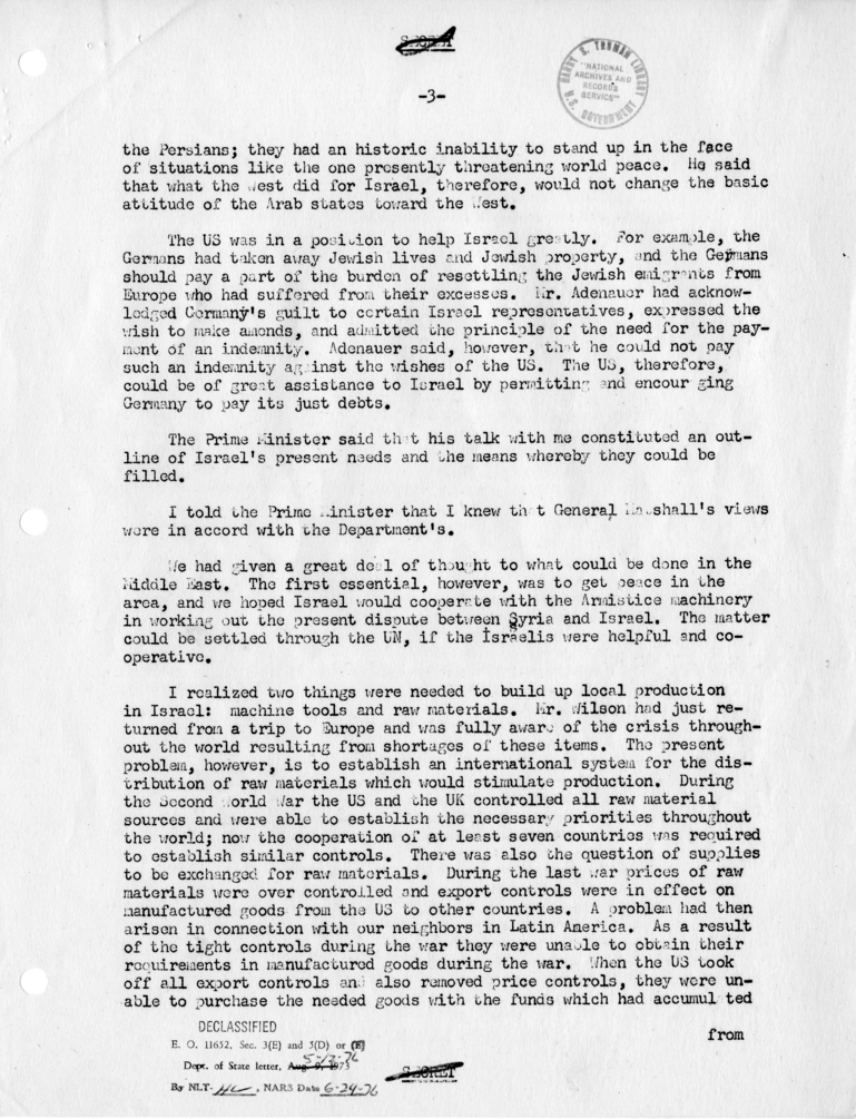 Memorandum of Conversation with Prime Minister David Ben-Gurion and Ambassador Abba Eban of Israel