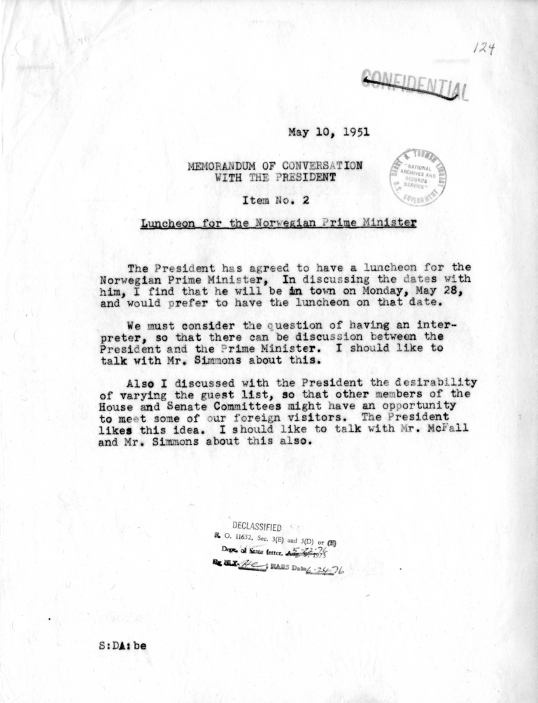 Memorandum of Conversation with the President