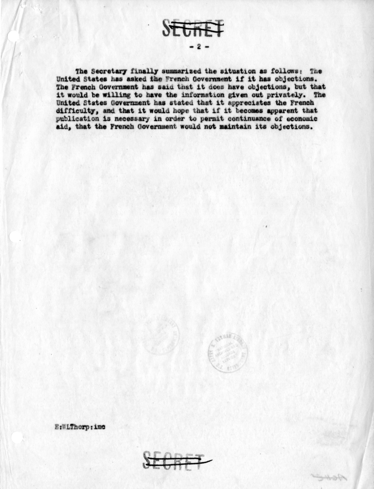 Memorandum of Conversation with Ambassador Henri Bonnet of France and Willard L. Thorp