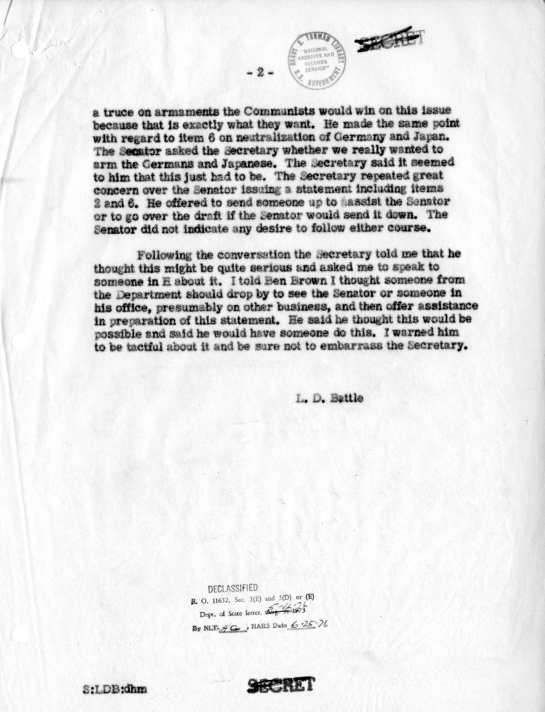Memorandum of Telephone Conversation with Senator Ernest MacFarland