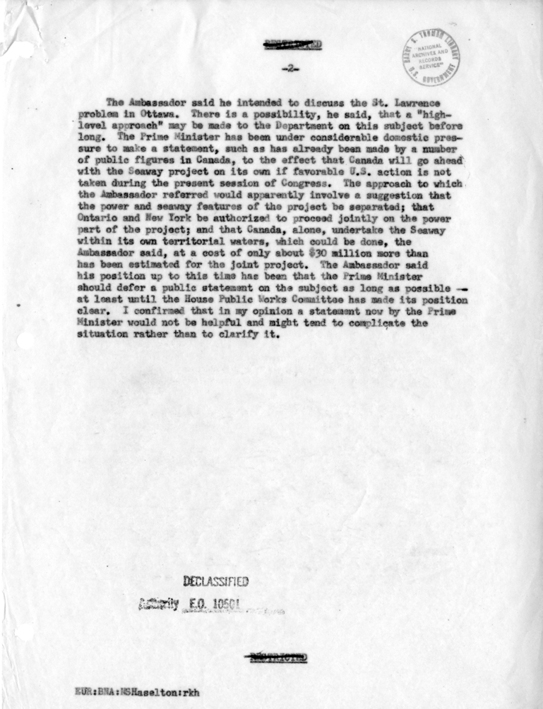 Memorandum of Conversation with Ambassador Hume Wrong of Canada and Norris S. Haselton